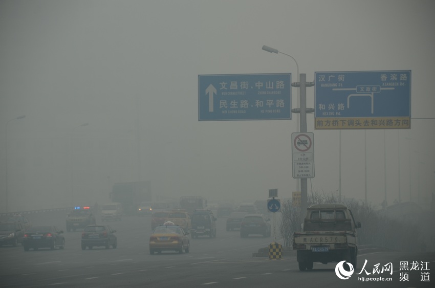 哈尔滨市出现雾霾天气 11月1日夜间受冷空气影