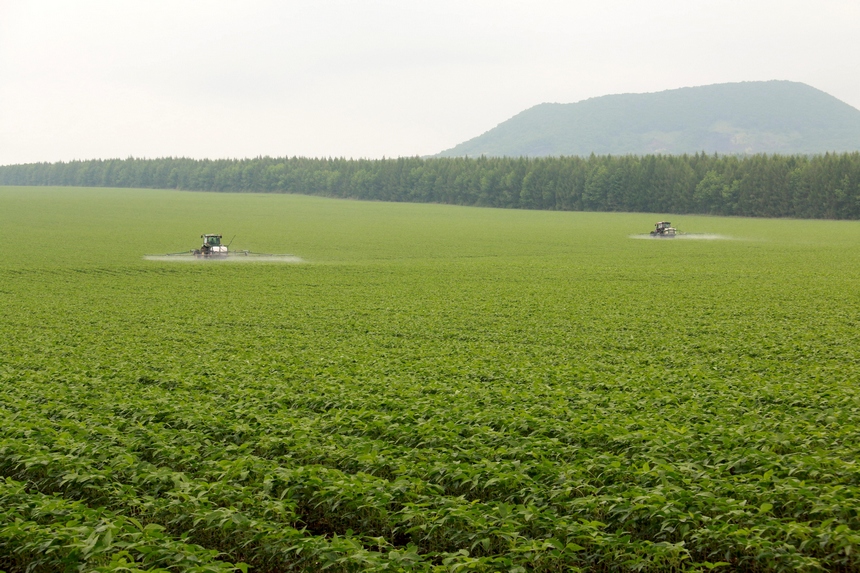北大荒集团五大连池农场为大豆喷施“营养液”促增产。陆文祥摄