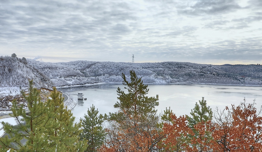 黑龙江黑河：湖畔雾凇