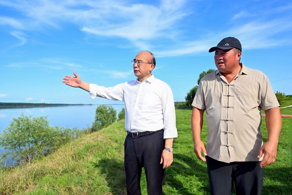 许勤在萝北县江红村名山西堤督导检查。